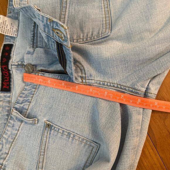 Vintage 90s Y2K Mudd Jeans Size 9 Low Rise Flare Bell Brass Buckle Light Wash - Picture 13 of 15